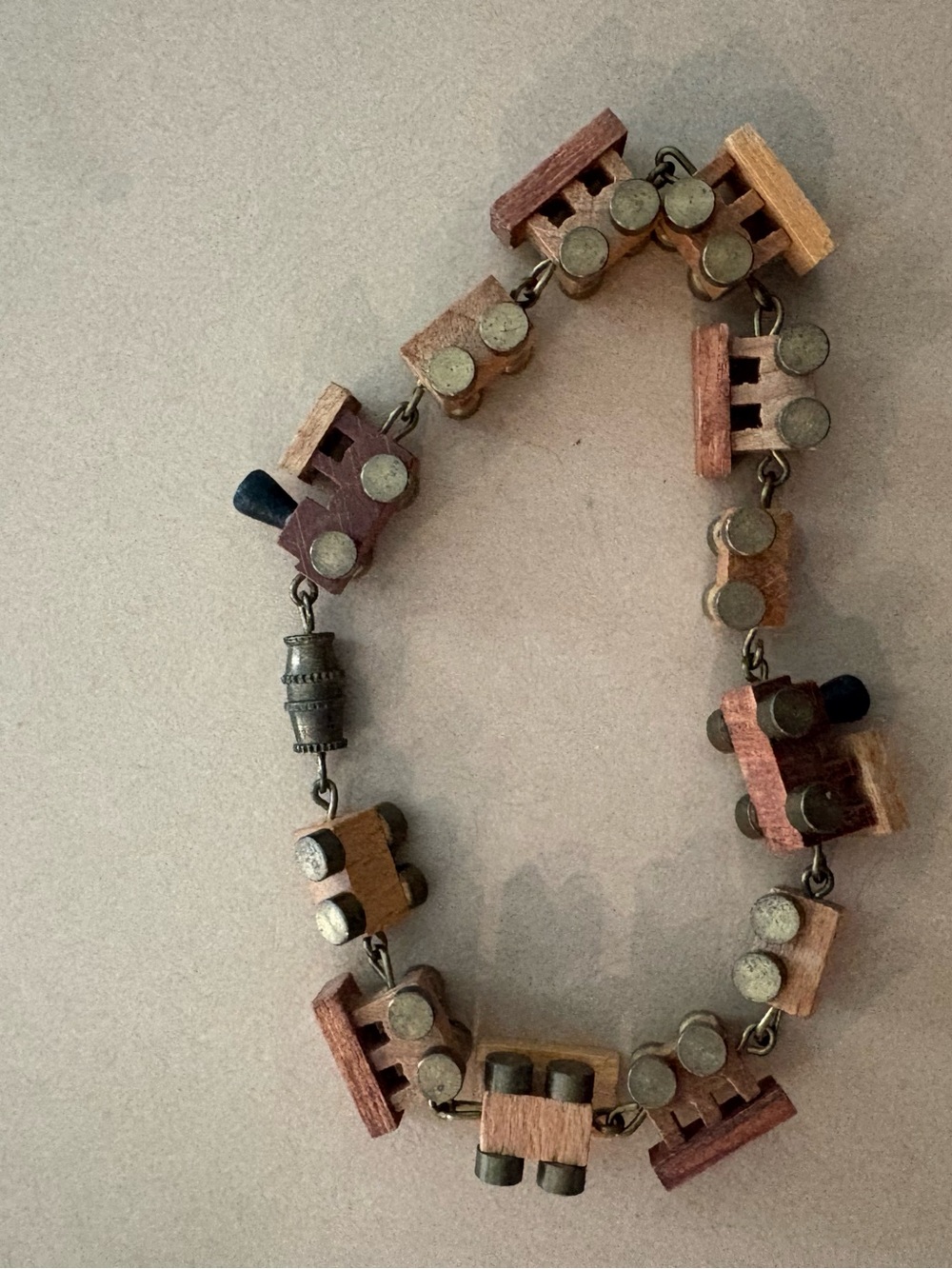 Vintage Wooden Train Link Bracelet - Brown Tones